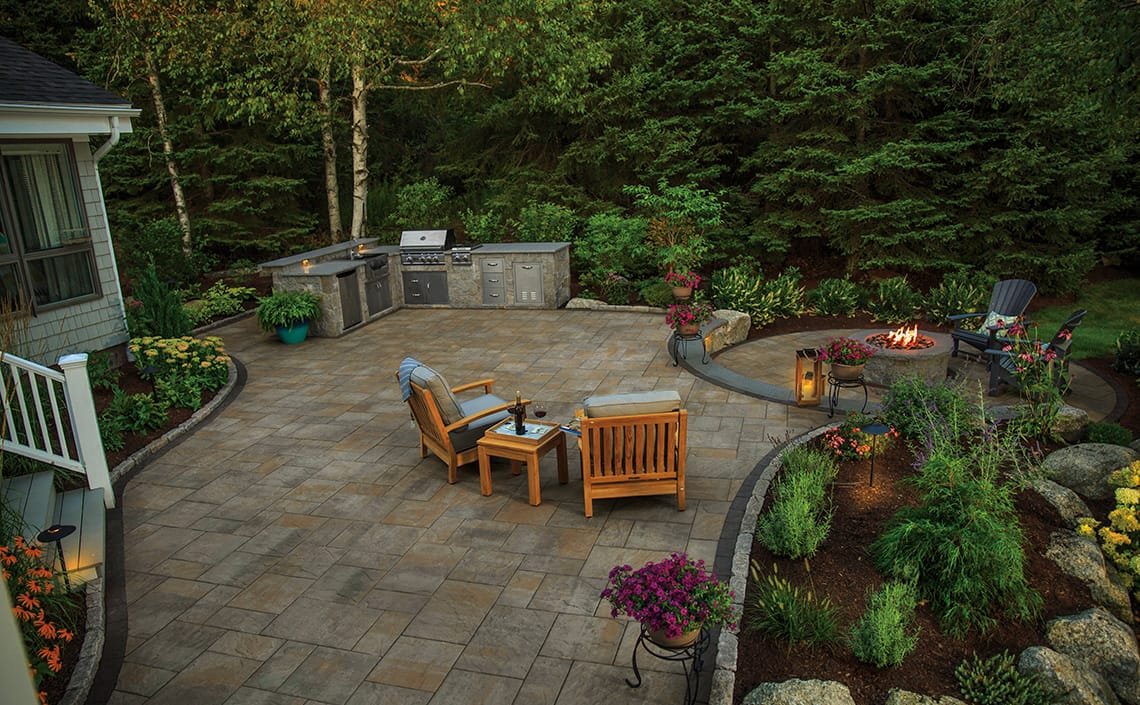 Luxury residential patio design built by STONIX in Maryland with premium pavers and modern layout